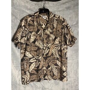 Columbia Sportswear‎ Mens XL Brown Tan Tropical Palm leaf Button Down Shirt